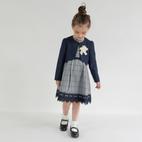 【予約商品】【フォーマル】ジャケット+グレンチェックジャカードワンピース+コサージュ 3点セット