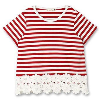 裾花柄レース半袖Tシャツ