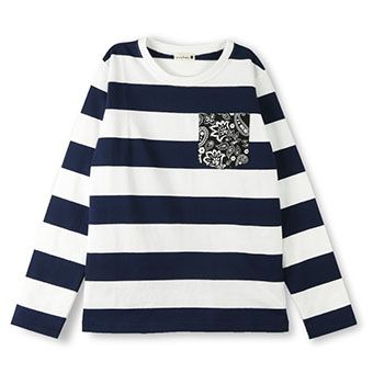 ポケットバンダナ長袖ボーダーTシャツ