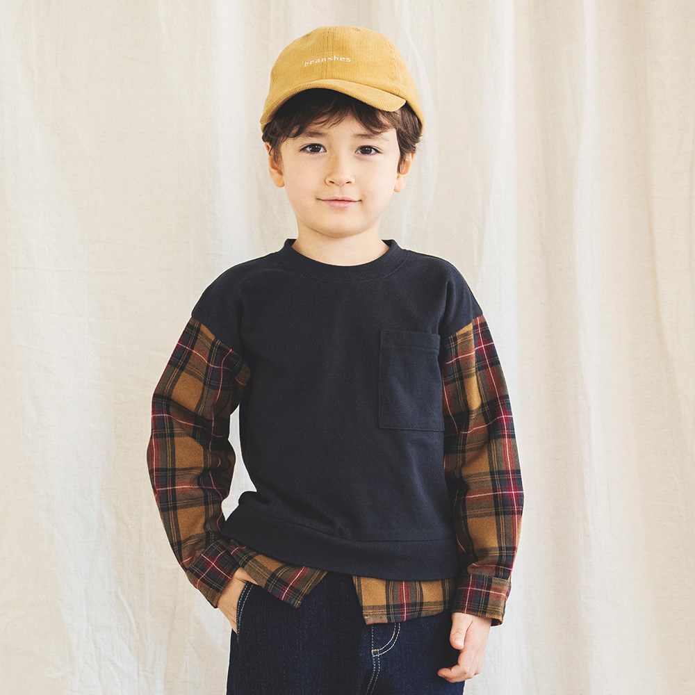 チェック重ね着風 ポケット付き長袖tシャツ 11 1305 355 子供服 ベビー服 ブランシェス 公式通販オンラインショップ