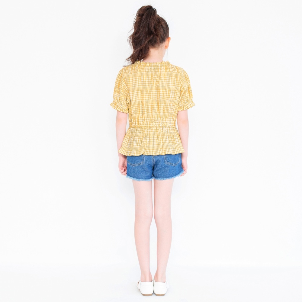 ギンガム5分袖ブラウス