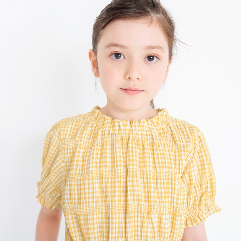 ギンガム5分袖ブラウス