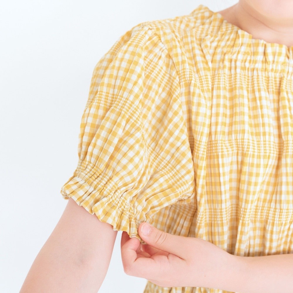 ギンガム5分袖ブラウス