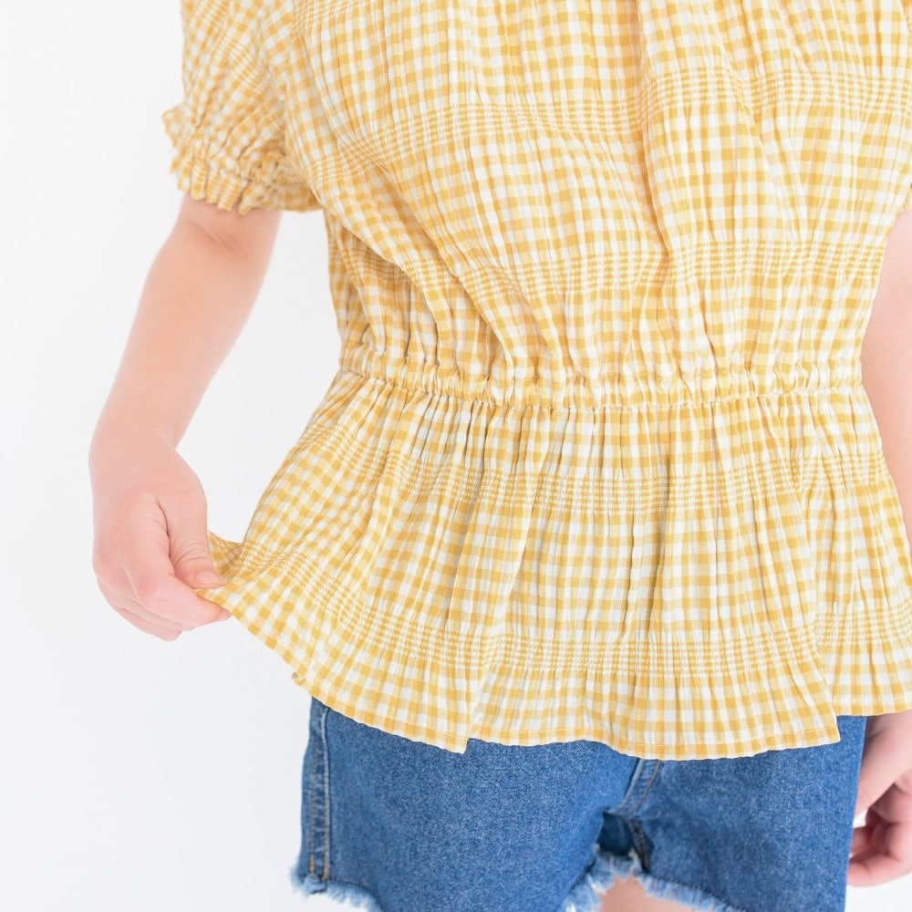ギンガム5分袖ブラウス