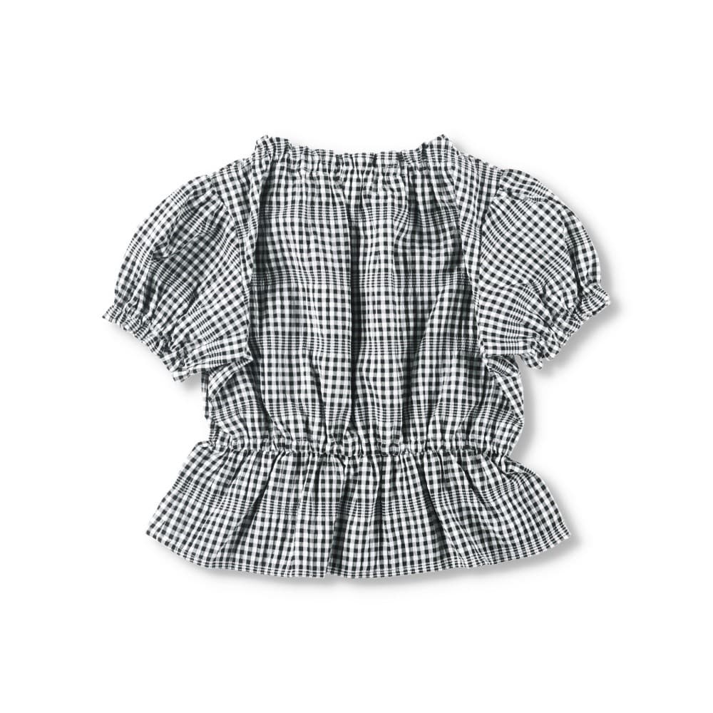 ギンガム5分袖ブラウス
