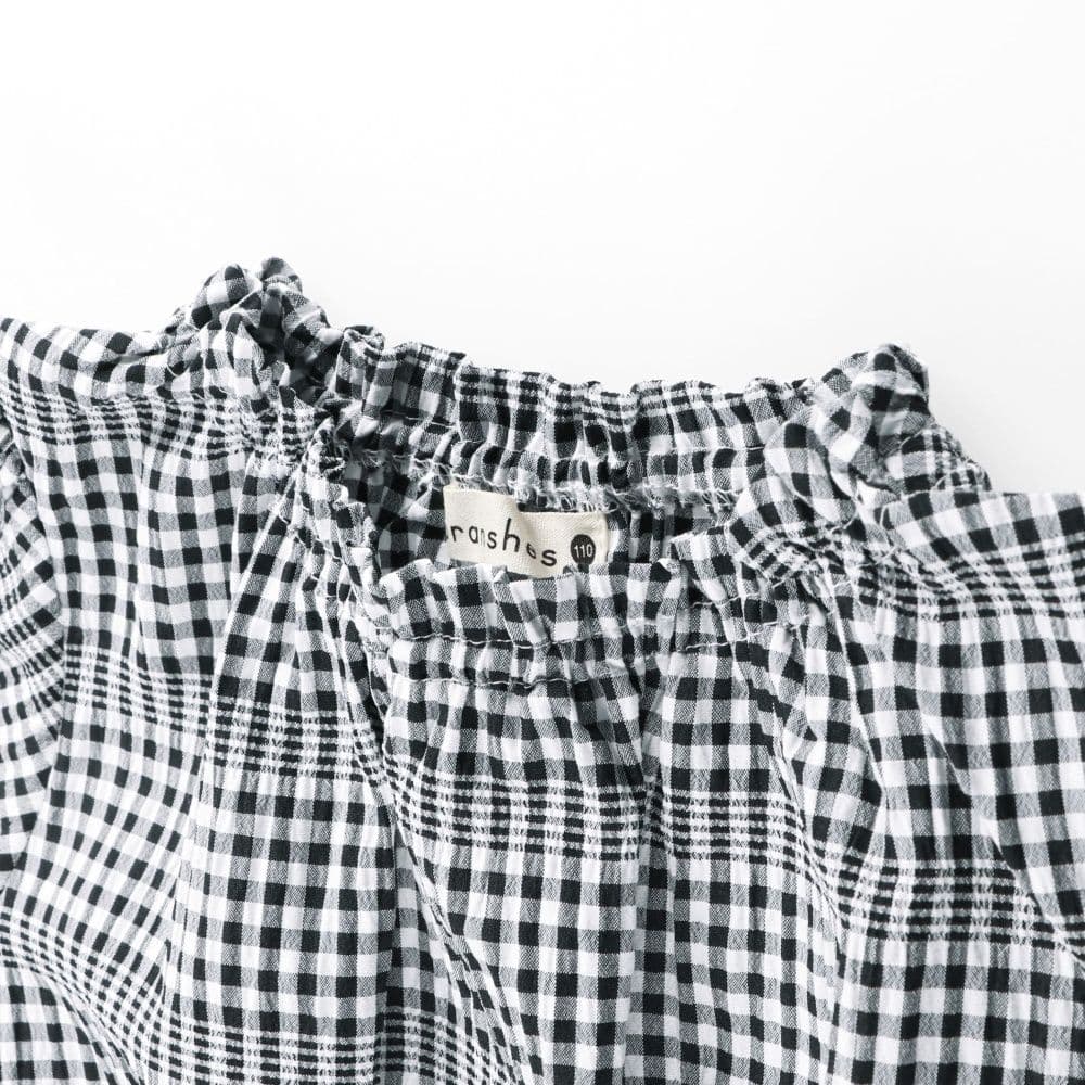 ギンガム5分袖ブラウス