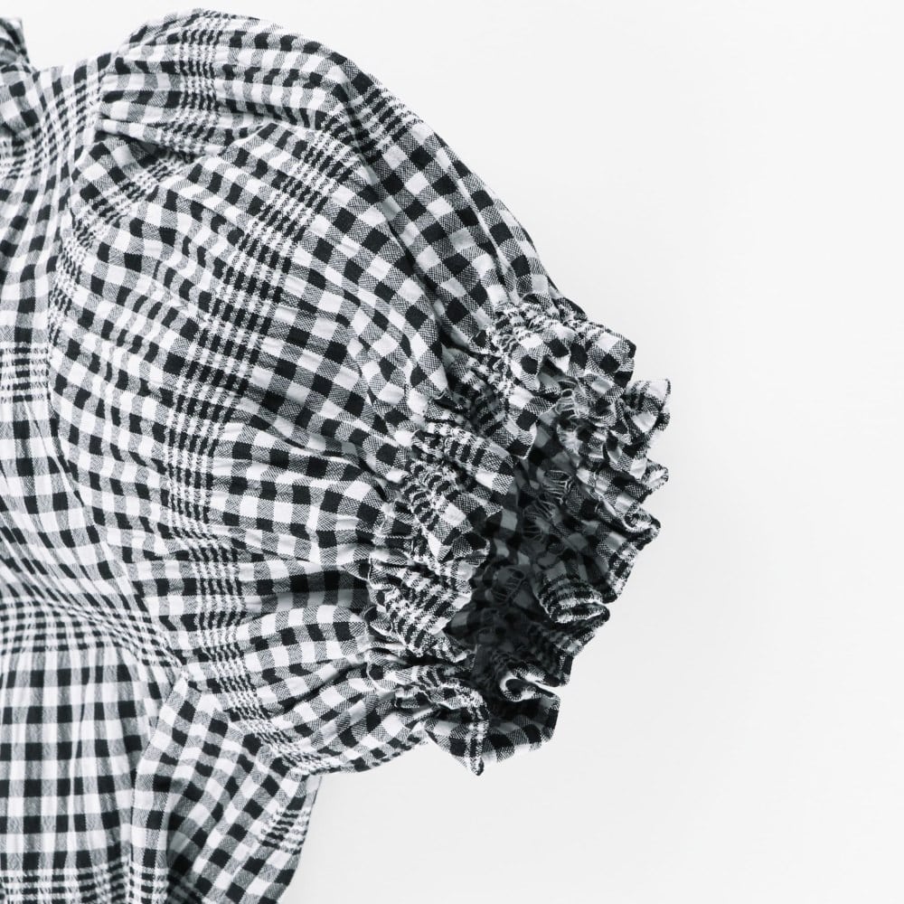 ギンガム5分袖ブラウス