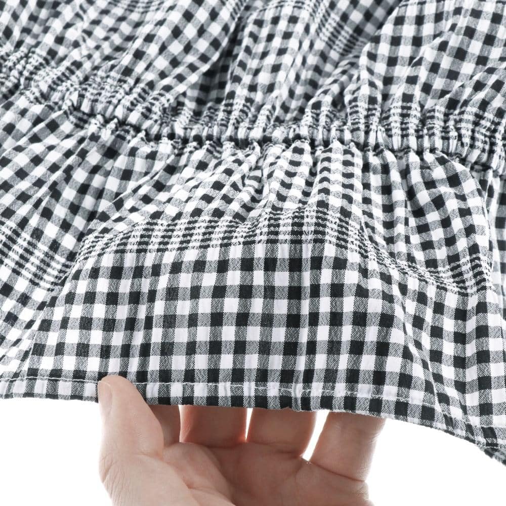 ギンガム5分袖ブラウス