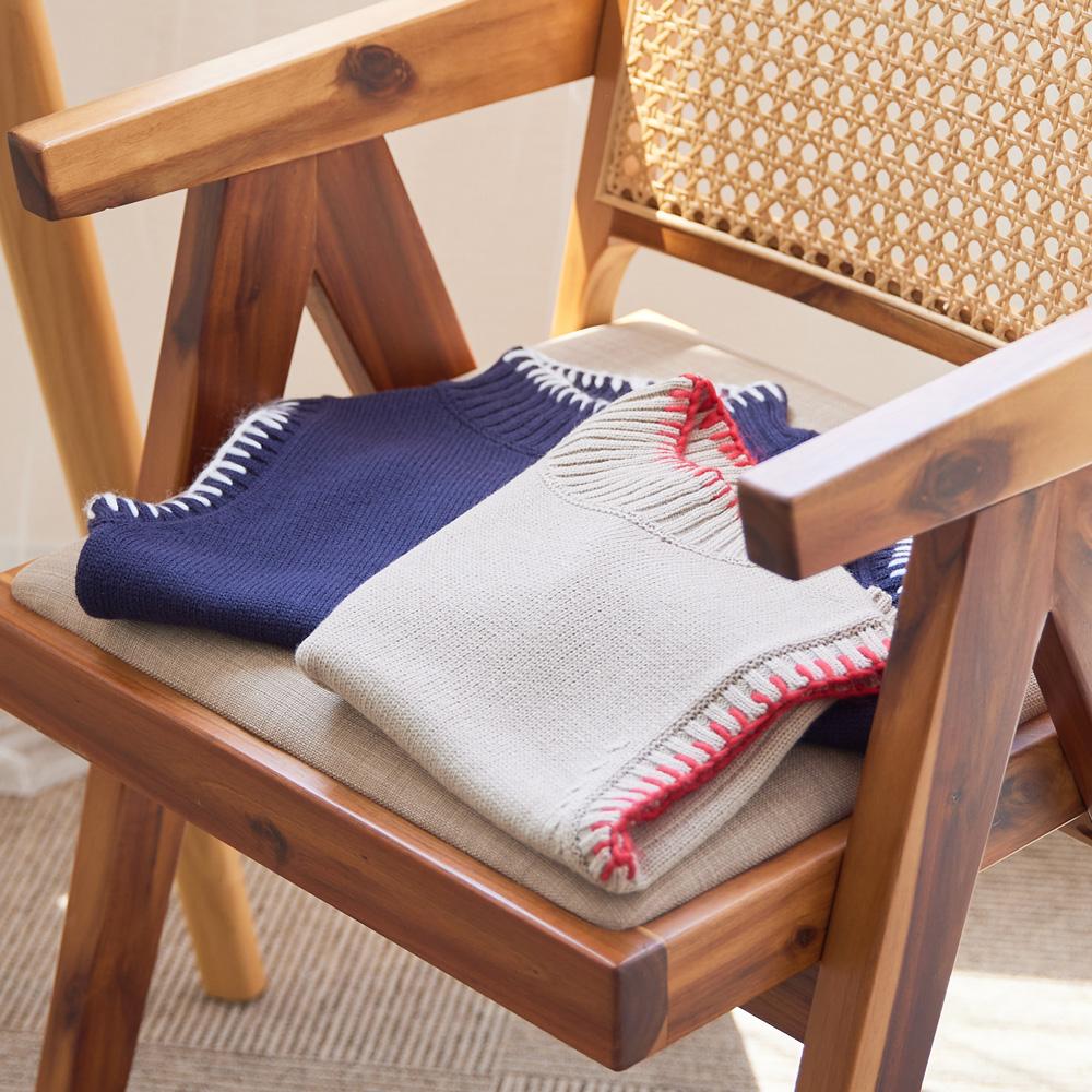 ハイネック 配色ハンドステッチニットベスト