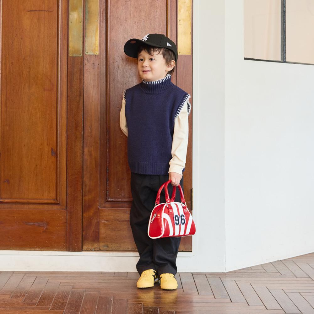 ハイネック 配色ハンドステッチニットベスト