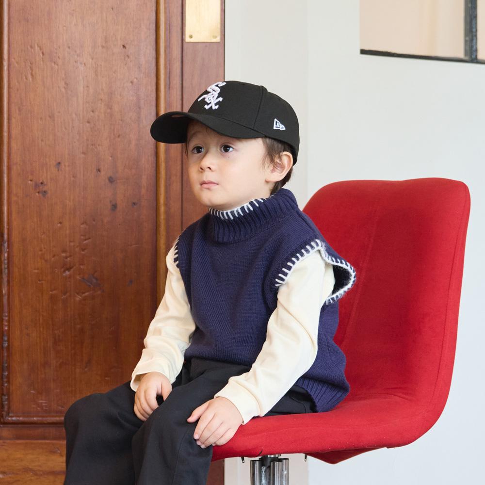 ハイネック 配色ハンドステッチニットベスト