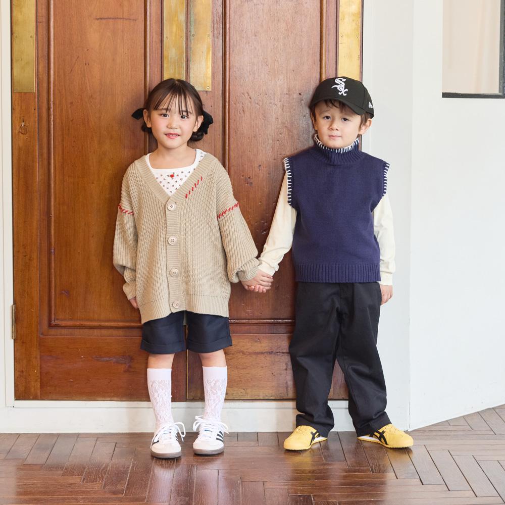 ハイネック 配色ハンドステッチニットベスト