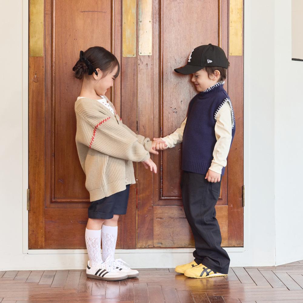 ハイネック 配色ハンドステッチニットベスト