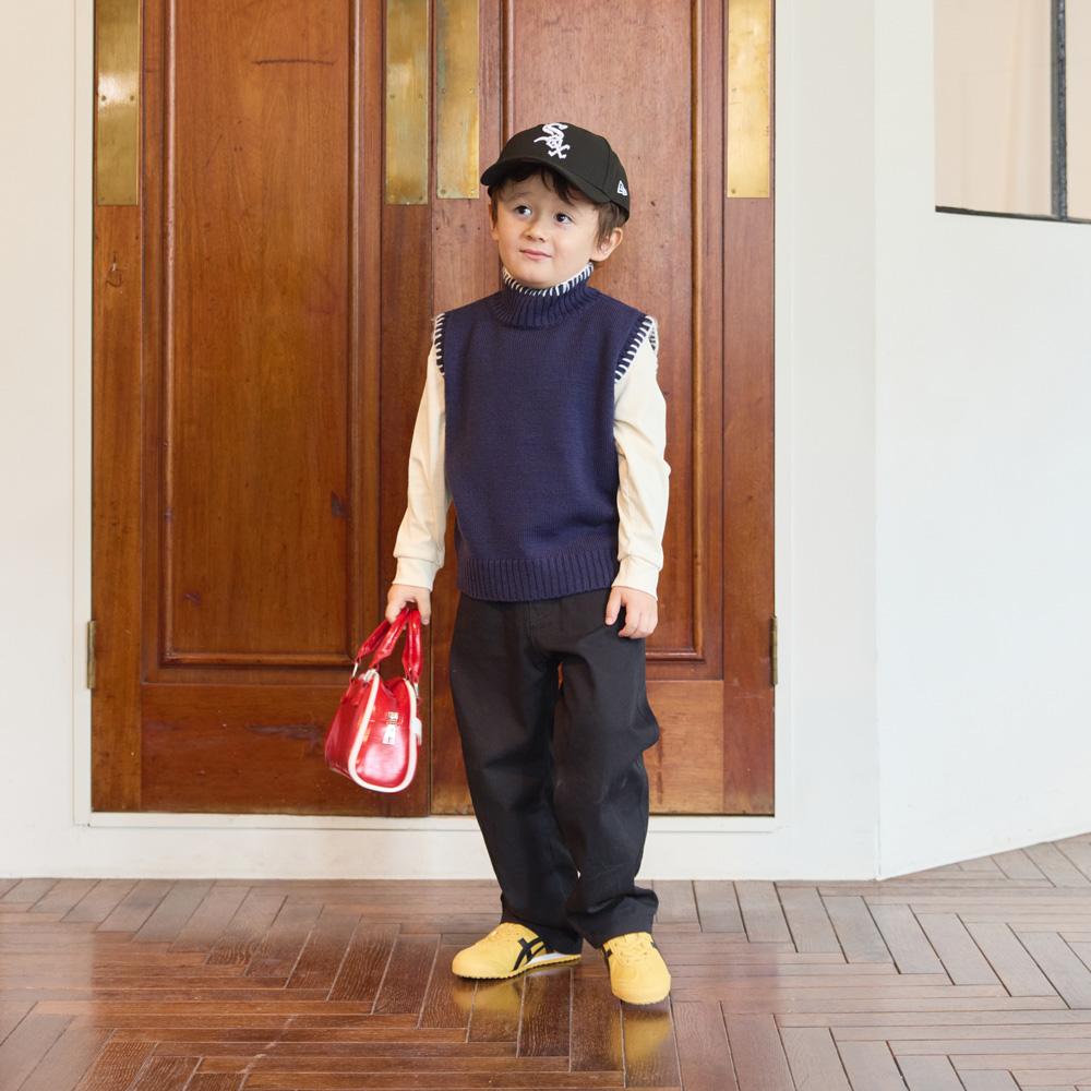 ハイネック 配色ハンドステッチニットベスト