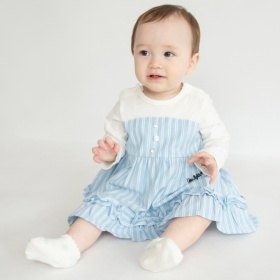 【おそろい】ストライプ柄ロゴ刺しゅうカバーオール