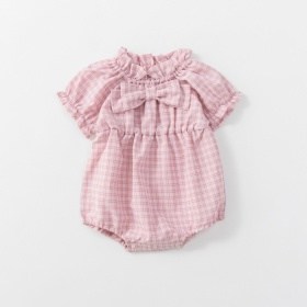 リボン付きチェック柄カバーオール