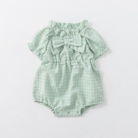 リボン付きチェック柄カバーオール