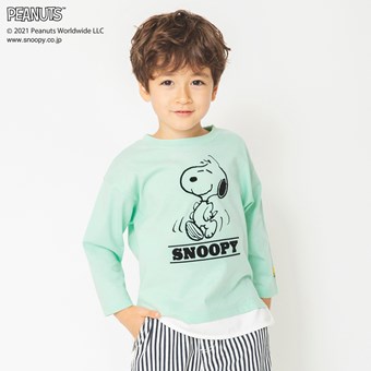 【PEANUTS】スヌーピー＆ウッドストック重ね着風長袖Tシャツ