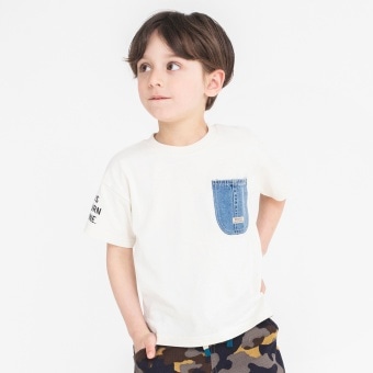 【デニムポケット】袖ロゴ入り半袖Tシャツ
