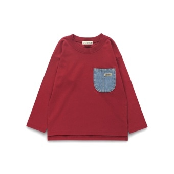【ベビーとおそろい】デニムポケット付き長袖Tシャツ ロンT