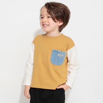 【ベビーとおそろい】デニムポケット付き長袖Tシャツ ロンT