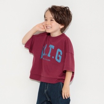 【ゆったり】カレッジロゴ7分袖Tシャツ