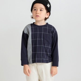 異素材切り替え長袖Tシャツ　ロンＴ