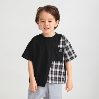 異素材切り替え半袖Tシャツ