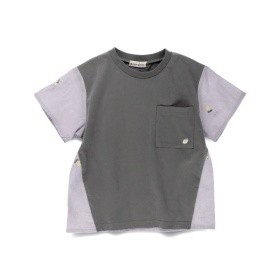 【おそろい】レモン＆フラワー総柄刺しゅう切替半袖Tシャツ