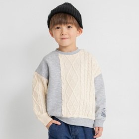 【あったか】ケーブルニット切替裏起毛トレーナー