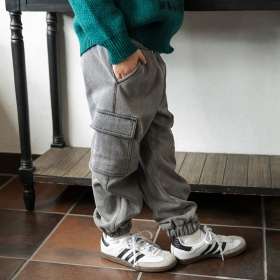 【あったか/デニム】裏起毛やわらかカーゴパンツ