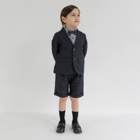 【予約商品】【フォーマル3点セット】ネイビージャケット+ハーフパンツ+ギンガムシャツ