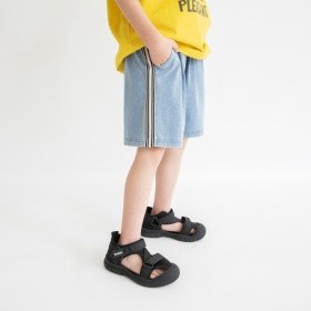 【ヴィンテージ風】サイドラインデニムハーフパンツ