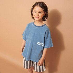 インディゴ天竺ラウンドヘムTシャツ