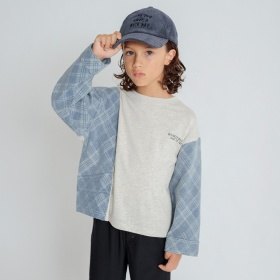 【デニム】切り替え長袖Tシャツ