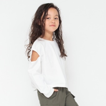 （ロイヤルコットン） ショルダーカットアウト長袖Tシャツ