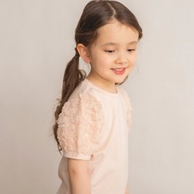袖フラワーチュール半袖Tシャツ