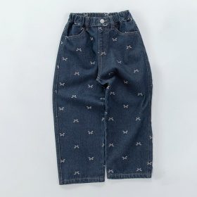 リボン総柄刺しゅうデニムパンツ