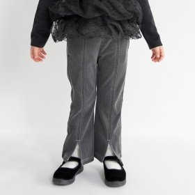 【あったか】スリット入りフレア裏起毛デニムパンツ