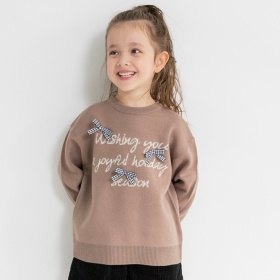 【マシンウォッシャブル】リボンモチーフロゴニット