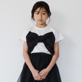 【予約商品】【b.+A】金子綾/リボンドッキング半袖Tシャツ_