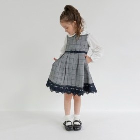 【予約商品】【フォーマル】グレンチェック裾レースワンピース