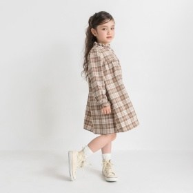 【WEB先行】チェック柄胸切替ワンピース