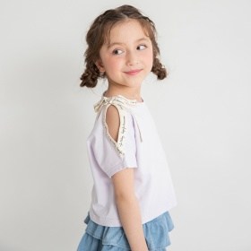 ロゴテープリボン肩あきTシャツ