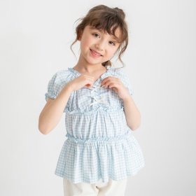 ギンガムブラウス風Tシャツ