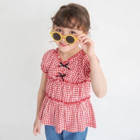 ギンガムブラウス風Tシャツ