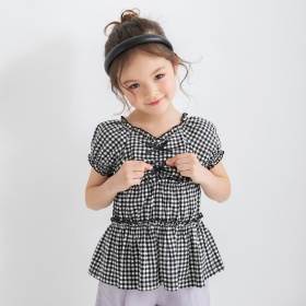 ギンガムブラウス風Tシャツ