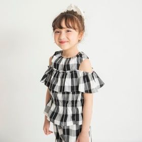 【おそろい】ブロックチェック肩出しブラウス
