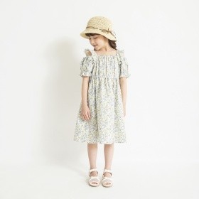 【おそろい】小花柄フリル肩あきワンピース
