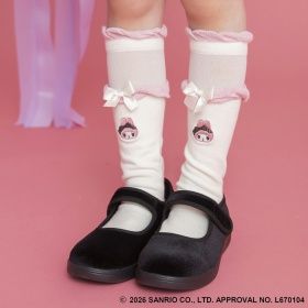 【サンリオキャラクターズ】ワンポイント刺しゅうシアー切替ハイソックス